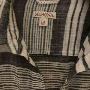Merona Women Black and White Striped Shirt